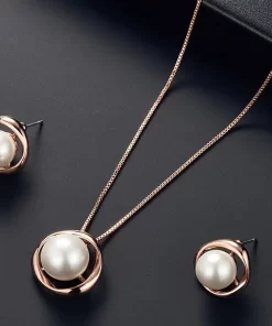 Σετ κοσμημάτων Rose Golden, μαργαριτάρι με κρεμαστό κολιέ & καρφιά σκουλαρίκια