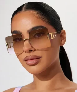 Γυαλιά μπεζ με μεταλλικό σκελετό Rimless Μεγάλο τετράγωνο
