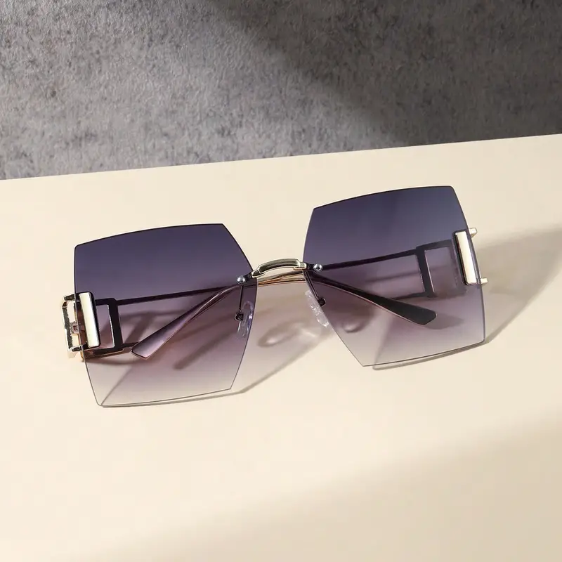 Γυαλιά γκρι με μεταλλικό σκελετό Rimless Μεγάλο τετράγωνο - Image 3