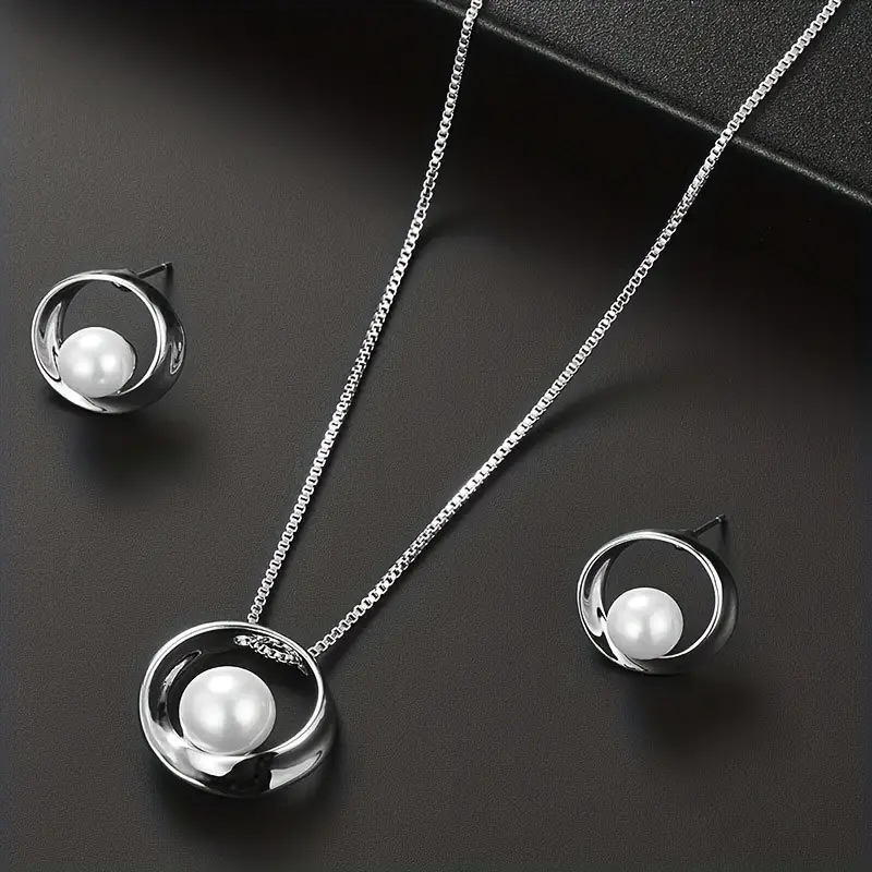 Σετ κοσμημάτων Silver, μαργαριτάρι με κρεμαστό κολιέ & καρφιά σκουλαρίκια - Image 7