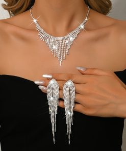 Alternative view of Πολυτελές Ασημένιο Επιχρυσωμένο Σετ Σκουλαρίκια και Κολιέ με Στρας