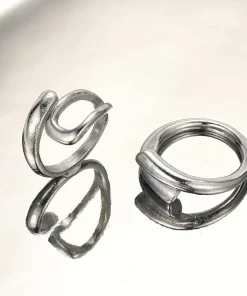 Alternative view of 2 τμχ/σετ, silver γυναικεία στοιβαζόμενα δαχτυλίδια