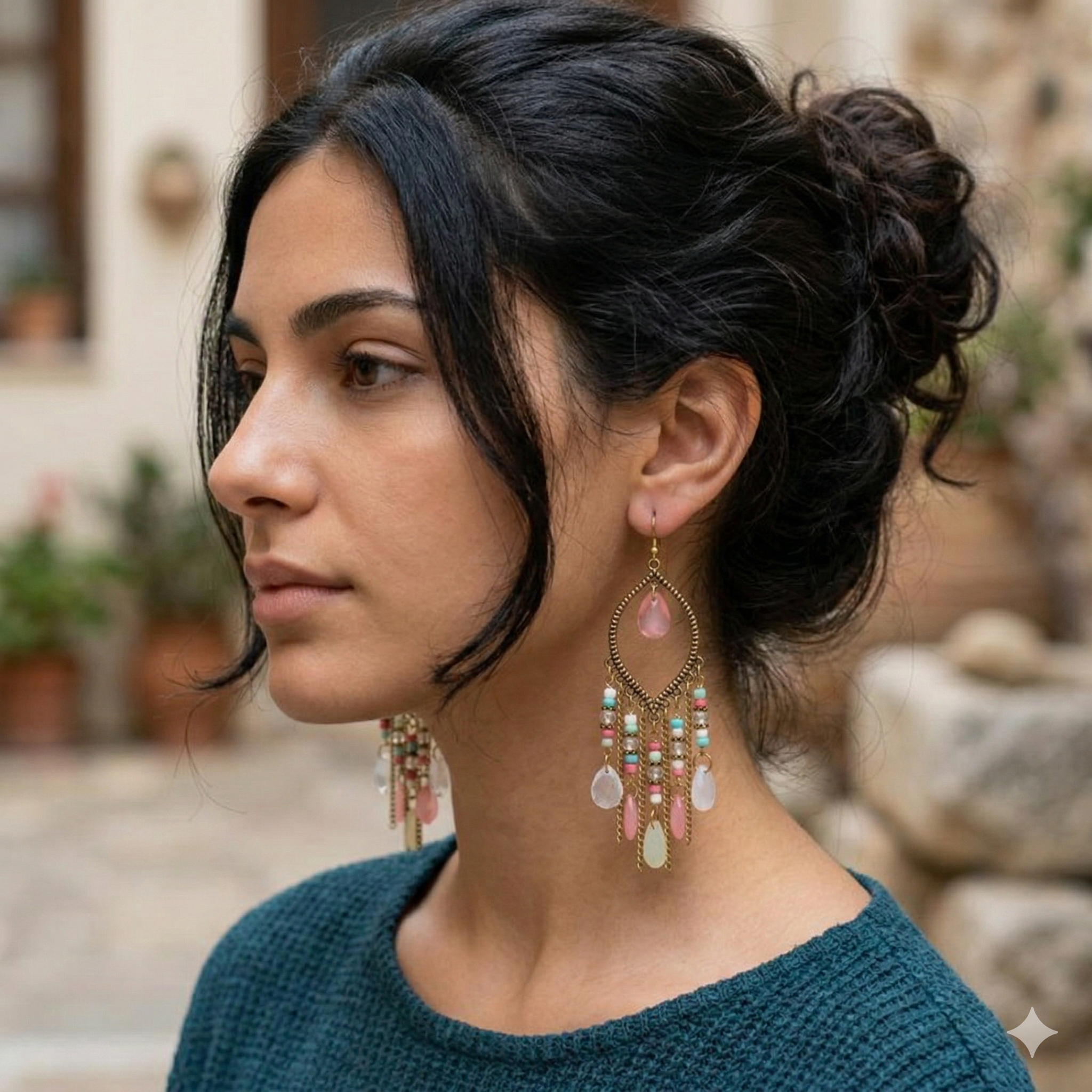 Bohemia Style Colorful Long Beaded Waterdrop Dangle Earring - Καφέ