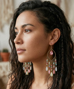 Bohemia Style Colorful Long Beaded Waterdrop Dangle Earring - Άσπρο