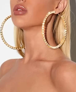 Σκουλαρίκια Gold Υπερβολικά Κρίκοι Με Γυαλιστερό Στρας
