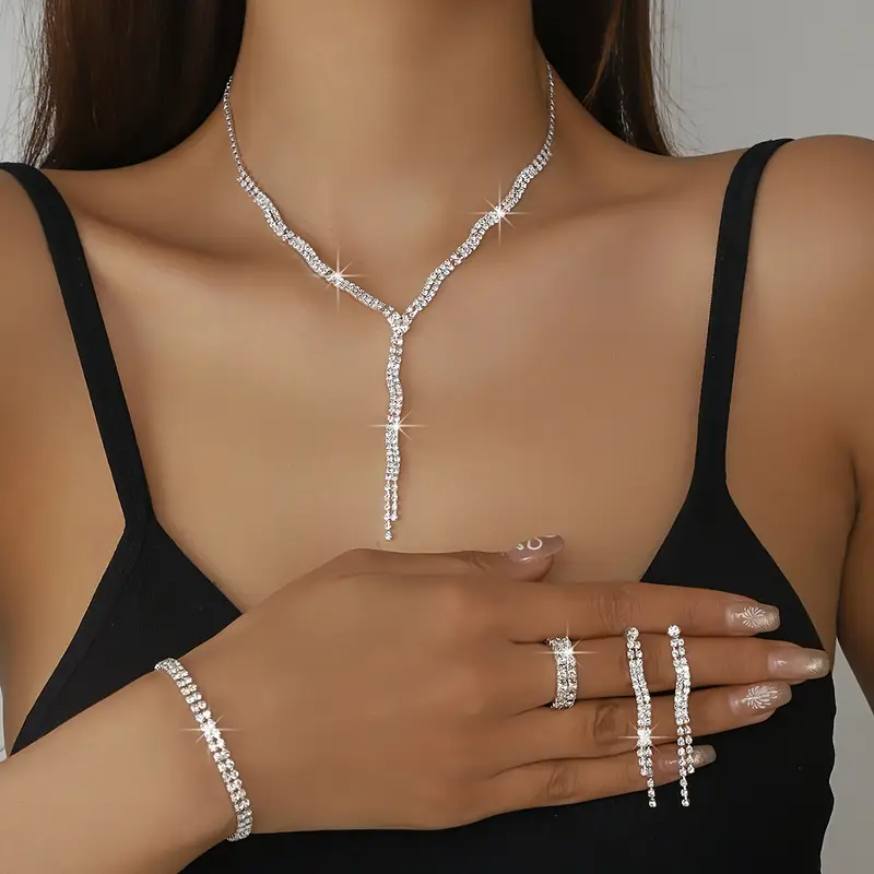 4pcs Σετ Κολιέ - Δαχτυλίδι & Βραχιόλι με Λίθους
