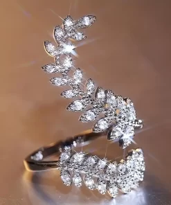 Creative Leaf Wrap Ring Ring Inlaid Shining
