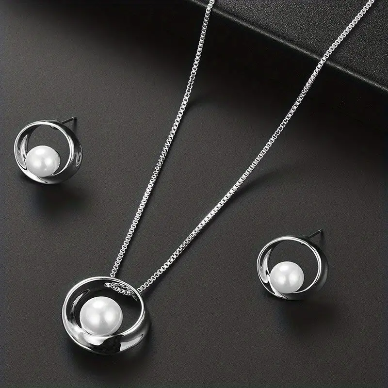 Σετ κοσμημάτων Silver, μαργαριτάρι με κρεμαστό κολιέ & καρφιά σκουλαρίκια