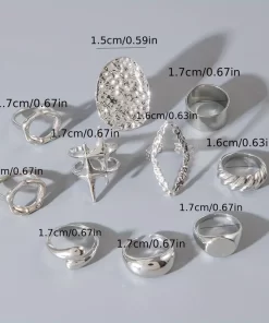 Alternative view of Σετ 10 Κομψών Δαχτυλιδιών από Κράμα με Σχέδια Αστεριών & Κούφιας SILVER