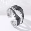 Κομψό δαχτυλίδι Silver Black μανσέτας Από Ανοξείδωτο ατσάλι