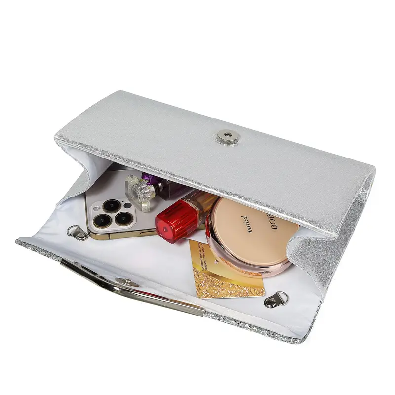 Ασημί τσάντα φάκελος με γκλίτερ - Image 4