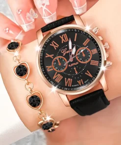 Μαύρο Σετ Ρολόι Quartz με Βραχιόλι